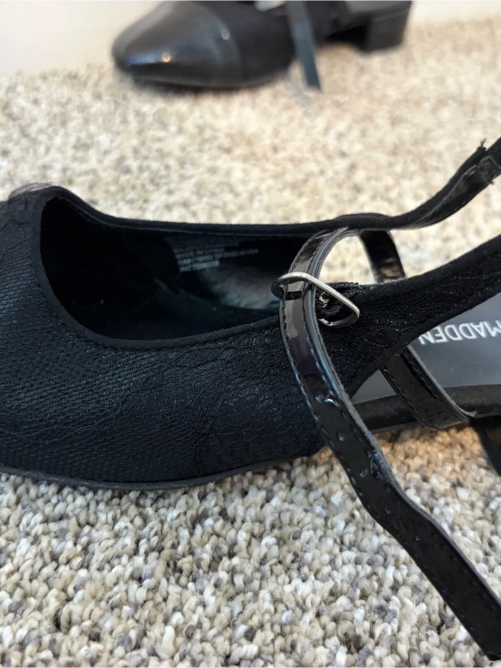 Steve Madden Black Lace Mary Jane with Patent Strap
